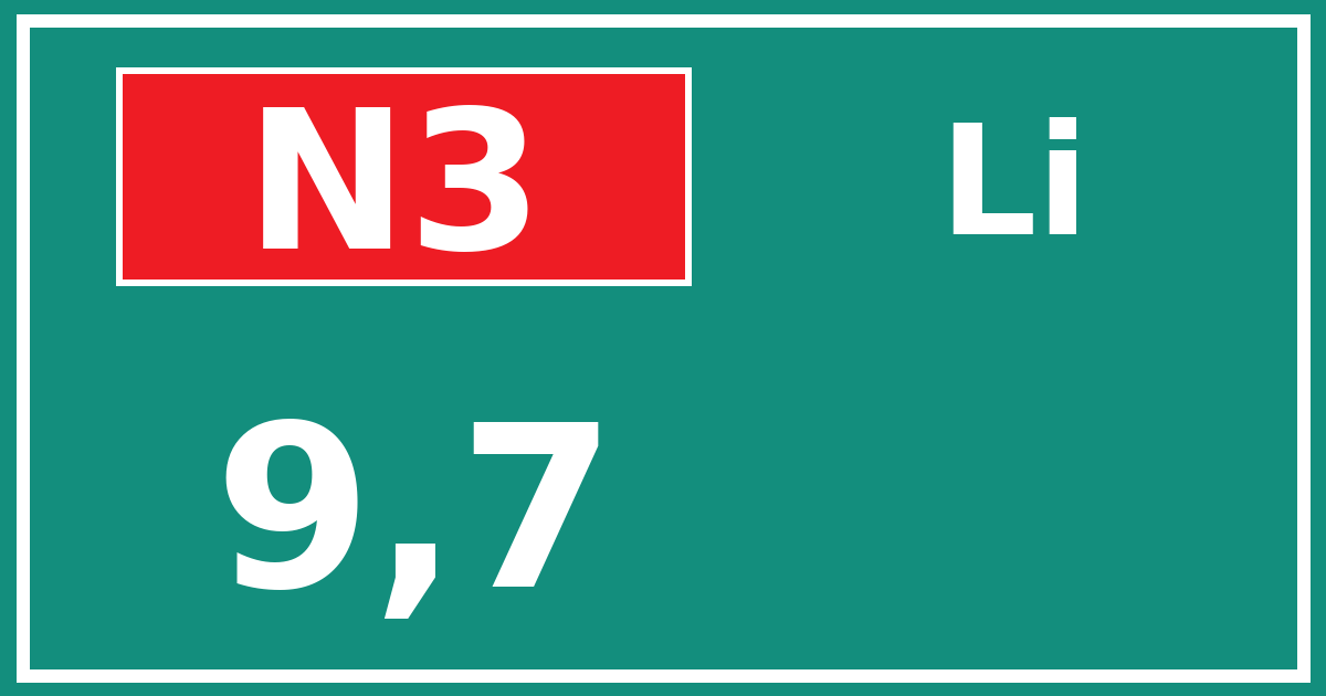 Hectometerbord N3 9,7 zijde Li
