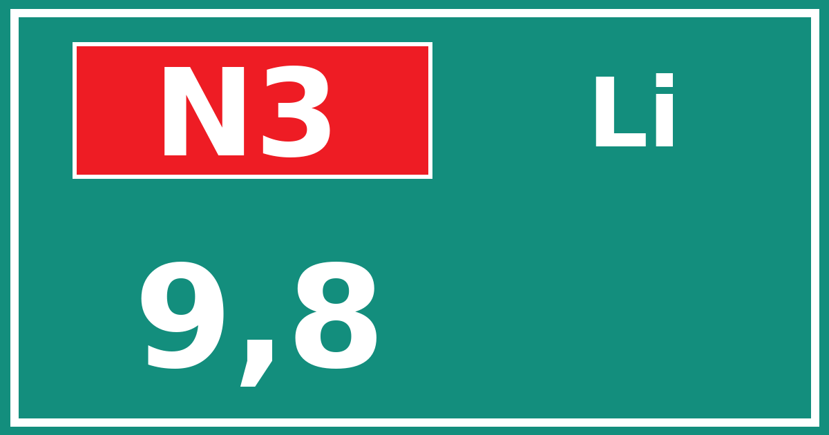 Hectometerbord N3 9,8 zijde Li