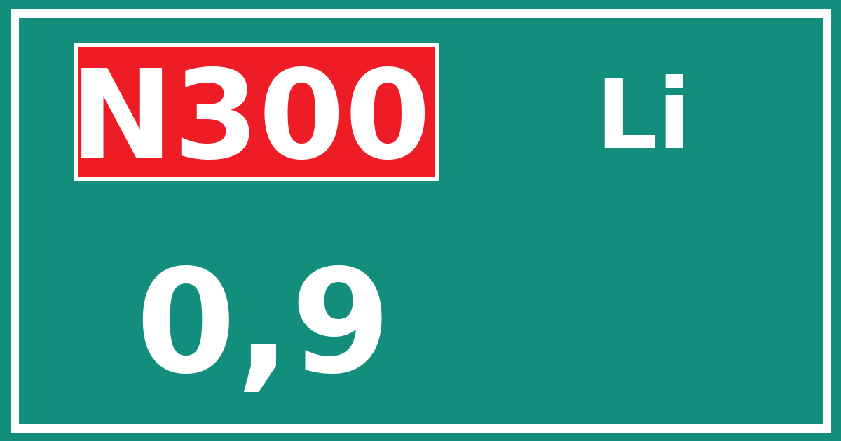 Hectometerbord N300 0,9 zijde Li