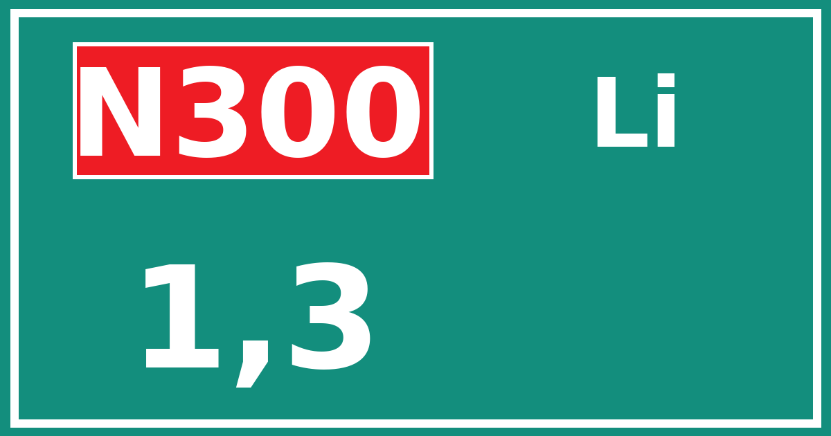 Hectometerbord N300 1,3 zijde Li