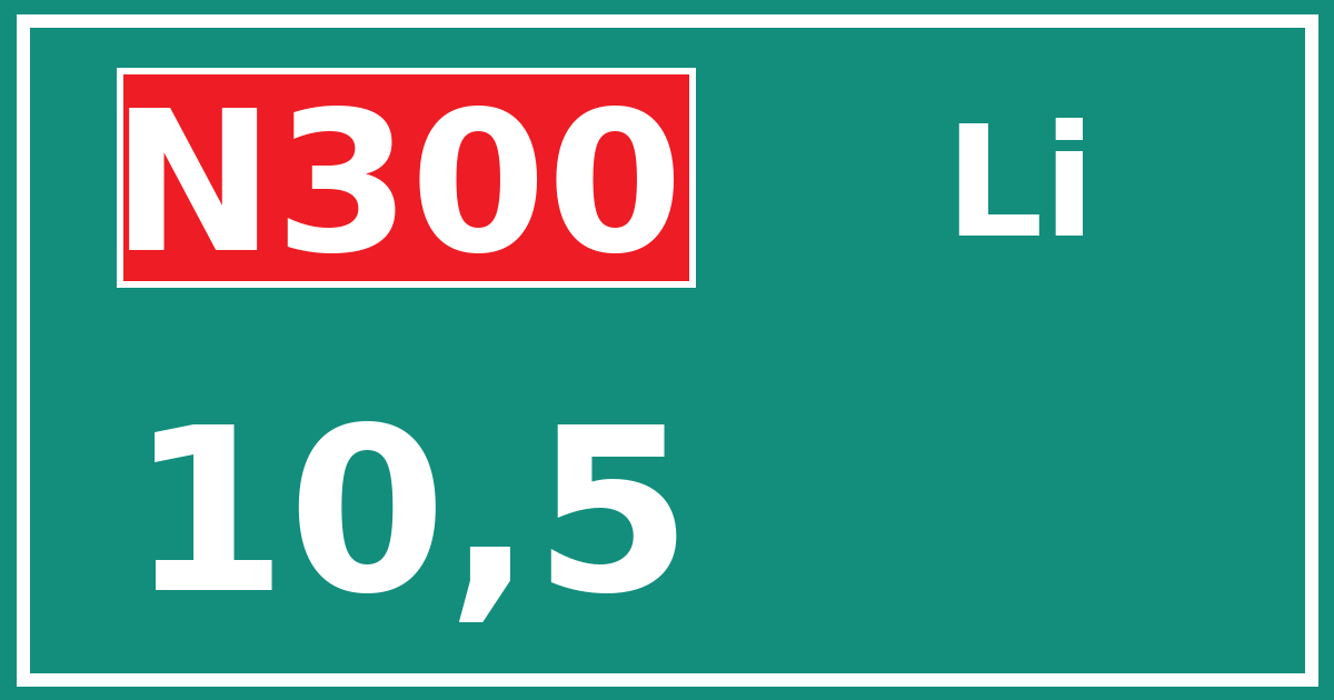 Hectometerbord N300 10,5 zijde Li