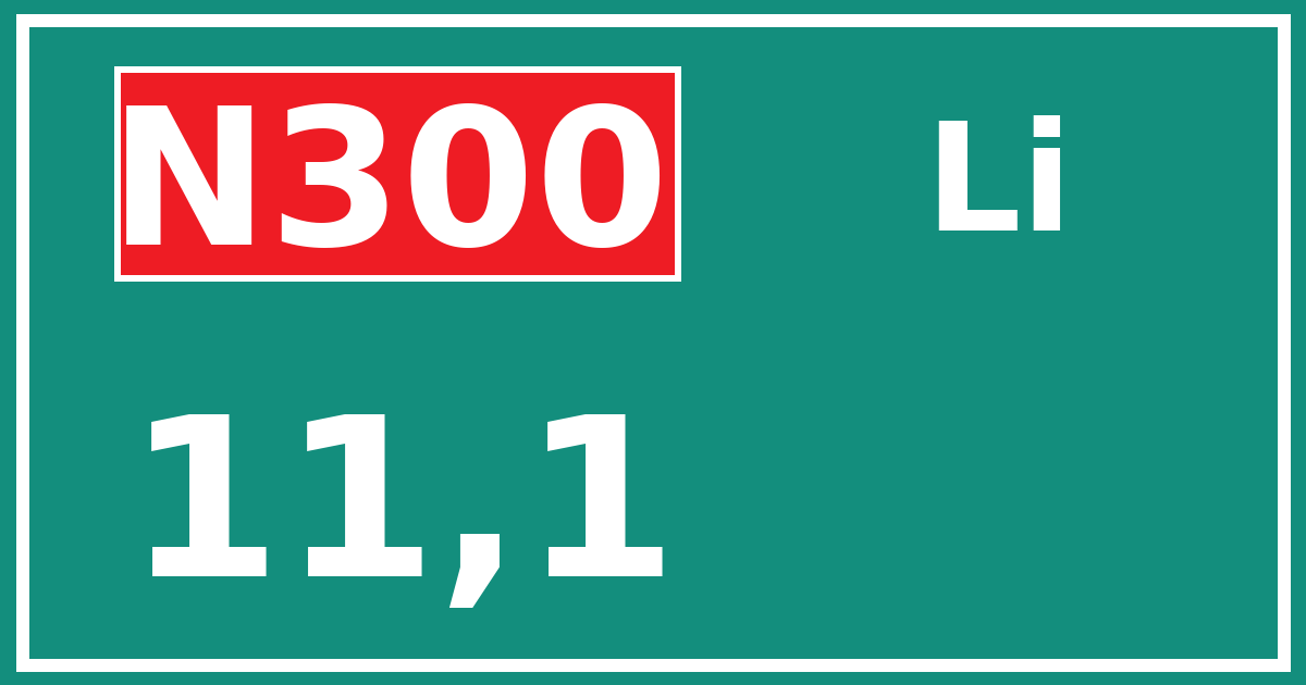 Hectometerbord N300 11,1 zijde Li