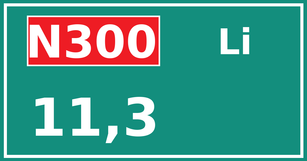 Hectometerbord N300 11,3 zijde Li