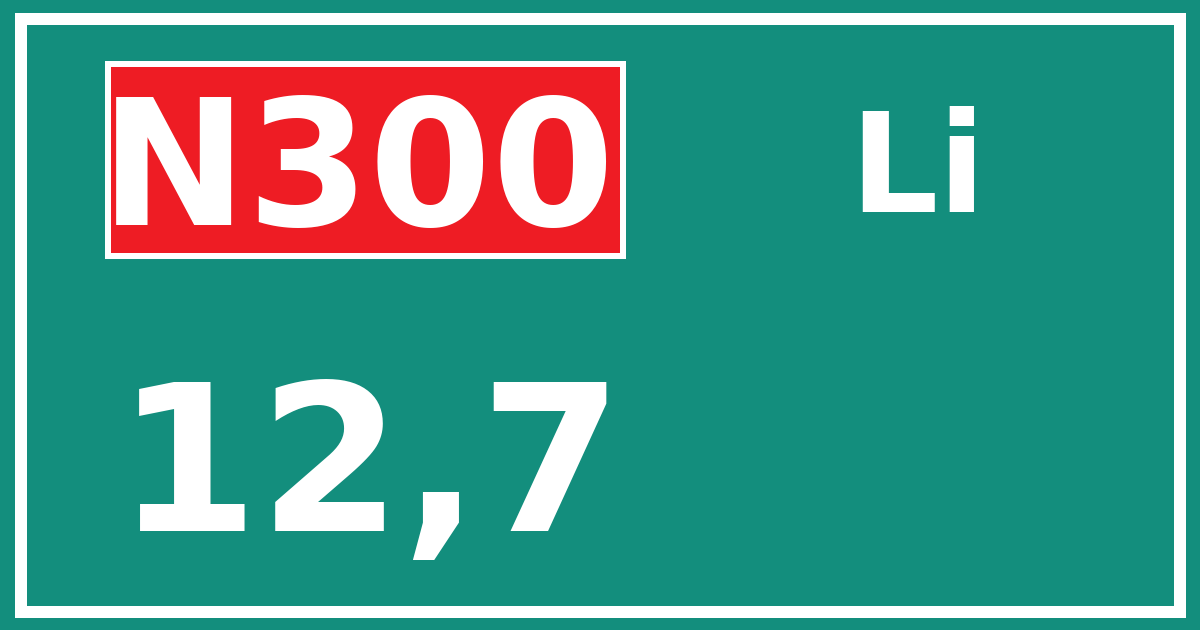 Hectometerbord N300 12,7 zijde Li