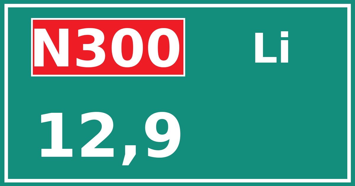 Hectometerbord N300 12,9 zijde Li
