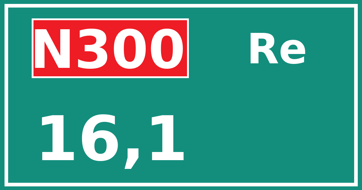 Hectometerbord N300 16,1 zijde Re