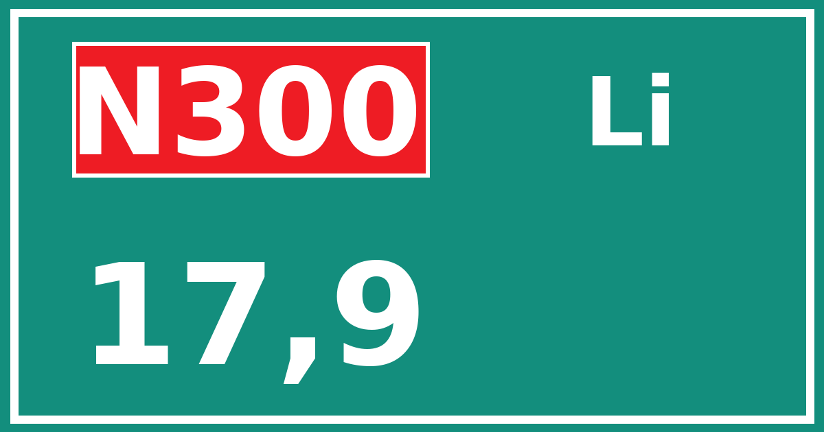 Hectometerbord N300 17,9 zijde Li