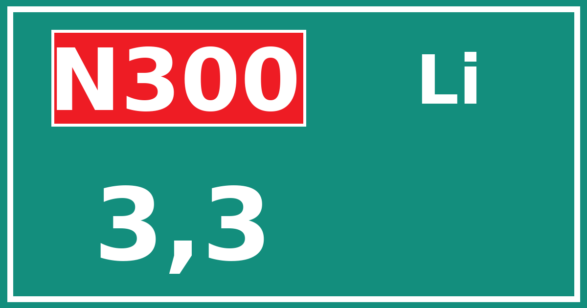 Hectometerbord N300 3,3 zijde Li