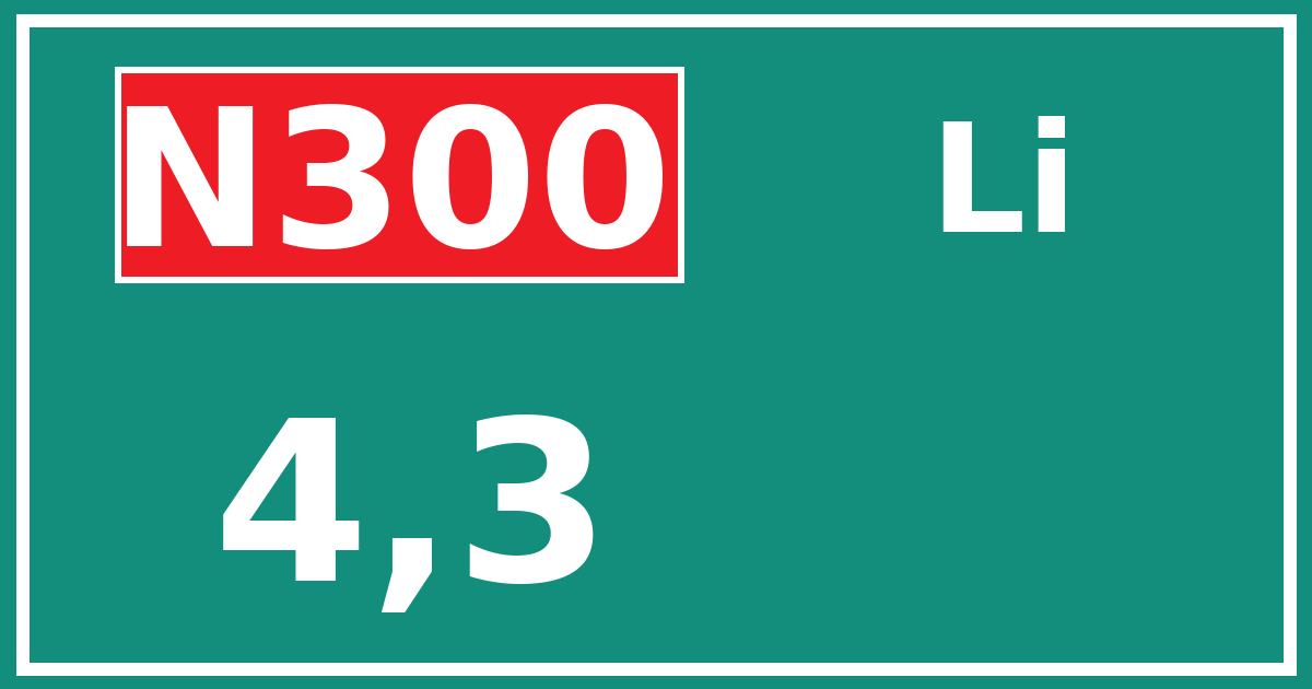 Hectometerbord N300 4,3 zijde Li
