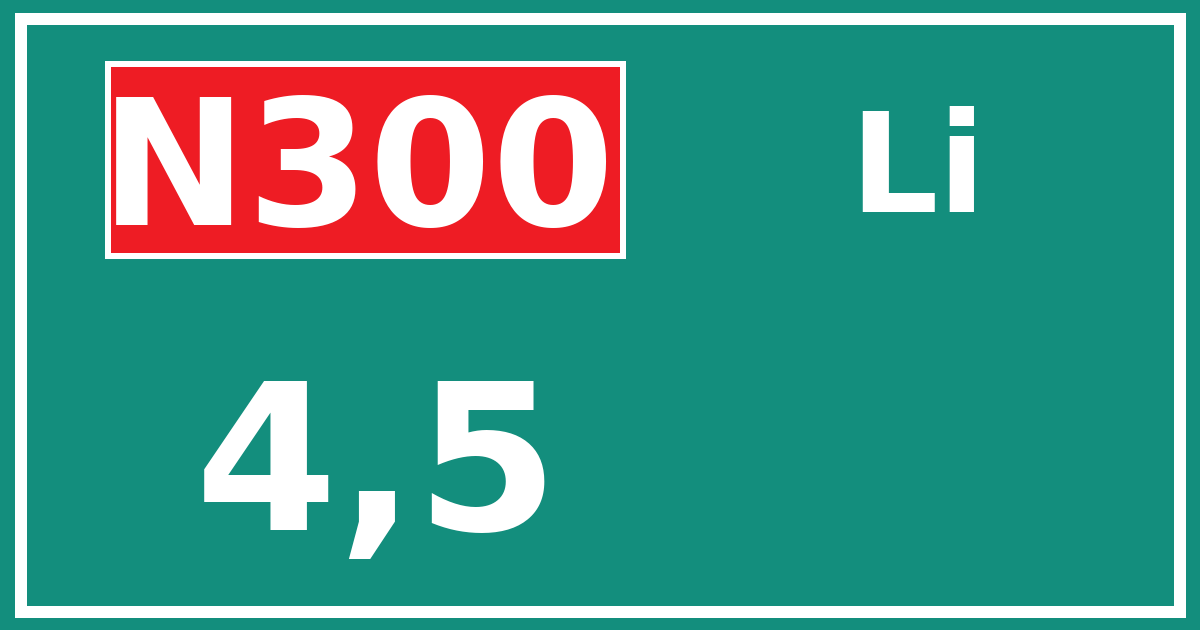 Hectometerbord N300 4,5 zijde Li