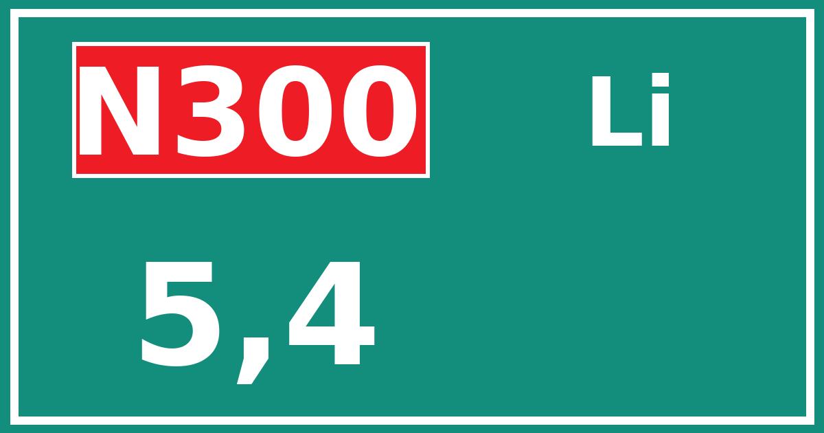 Hectometerbord N300 5,4 zijde Li