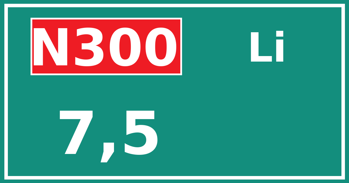 Hectometerbord N300 7,5 zijde Li