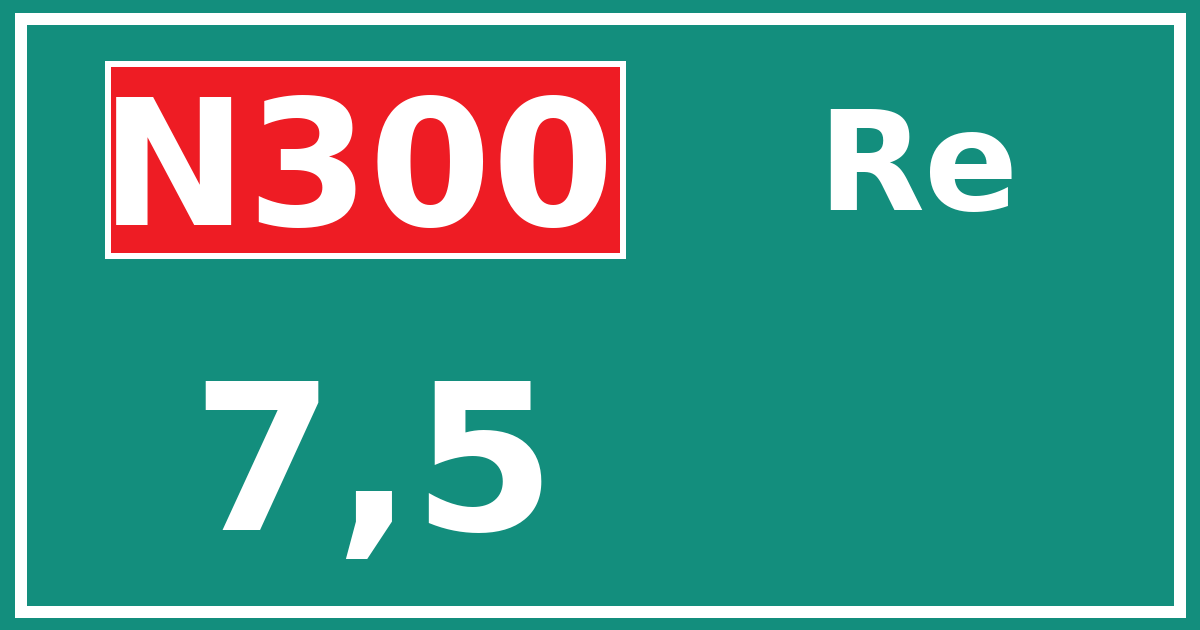 Hectometerbord N300 7,5 zijde Re