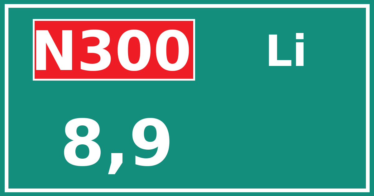 Hectometerbord N300 8,9 zijde Li