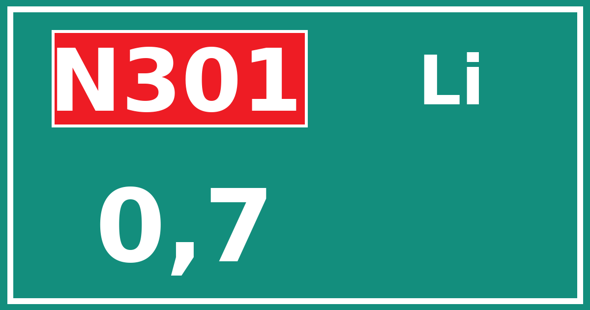 Hectometerbord N301 0,7 zijde Li