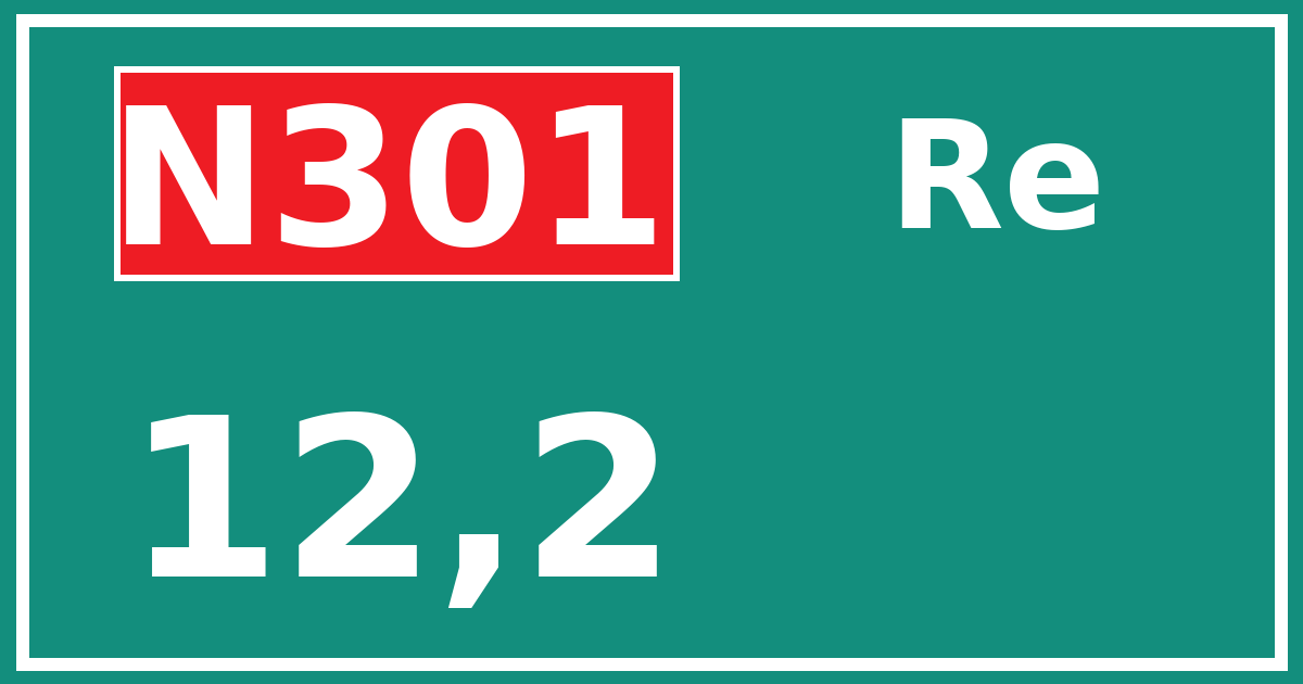 Hectometerbord N301 12,2 zijde Re
