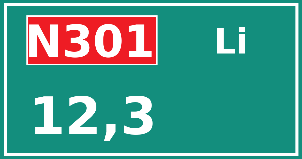 Hectometerbord N301 12,3 zijde Li