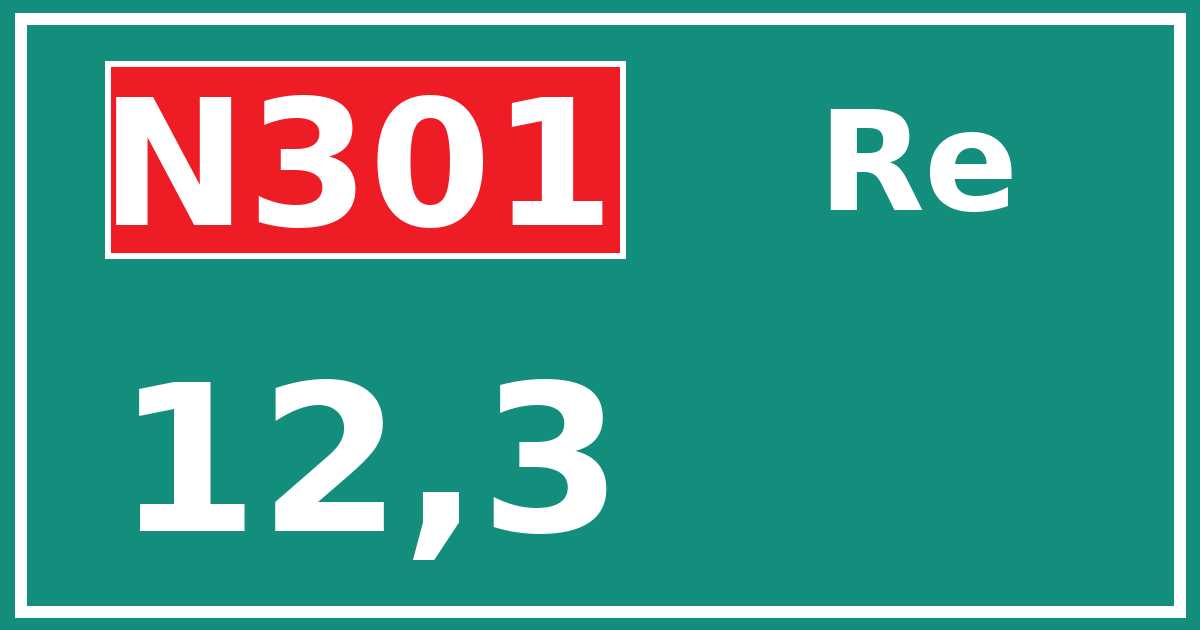 Hectometerbord N301 12,3 zijde Re