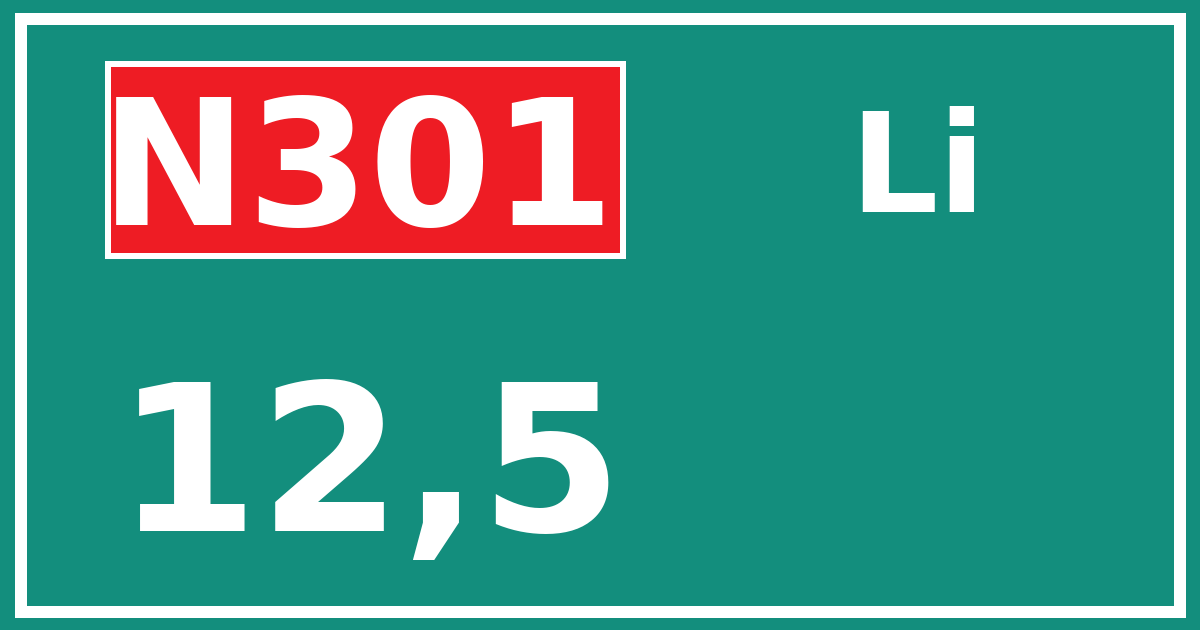 Hectometerbord N301 12,5 zijde Li