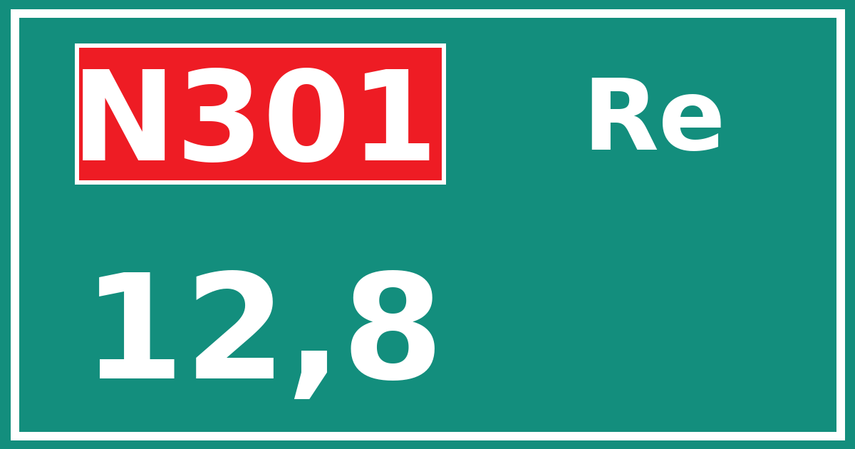 Hectometerbord N301 12,8 zijde Re