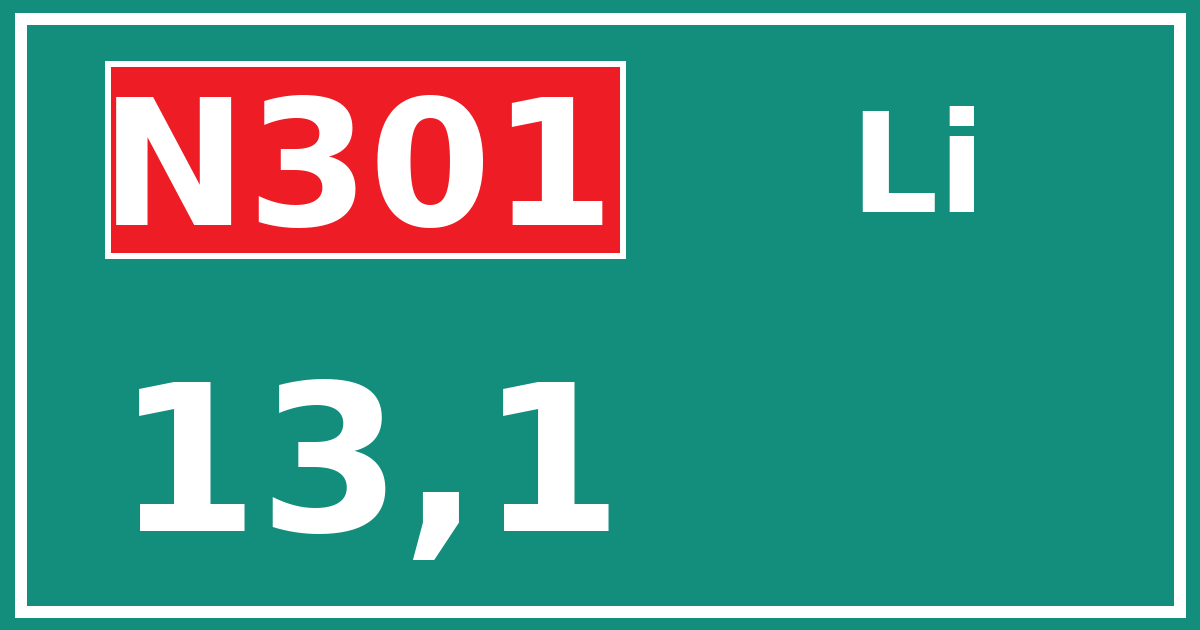 Hectometerbord N301 13,1 zijde Li