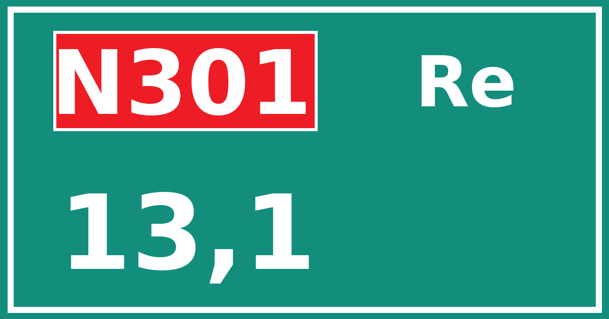 Hectometerbord N301 13,1 zijde Re
