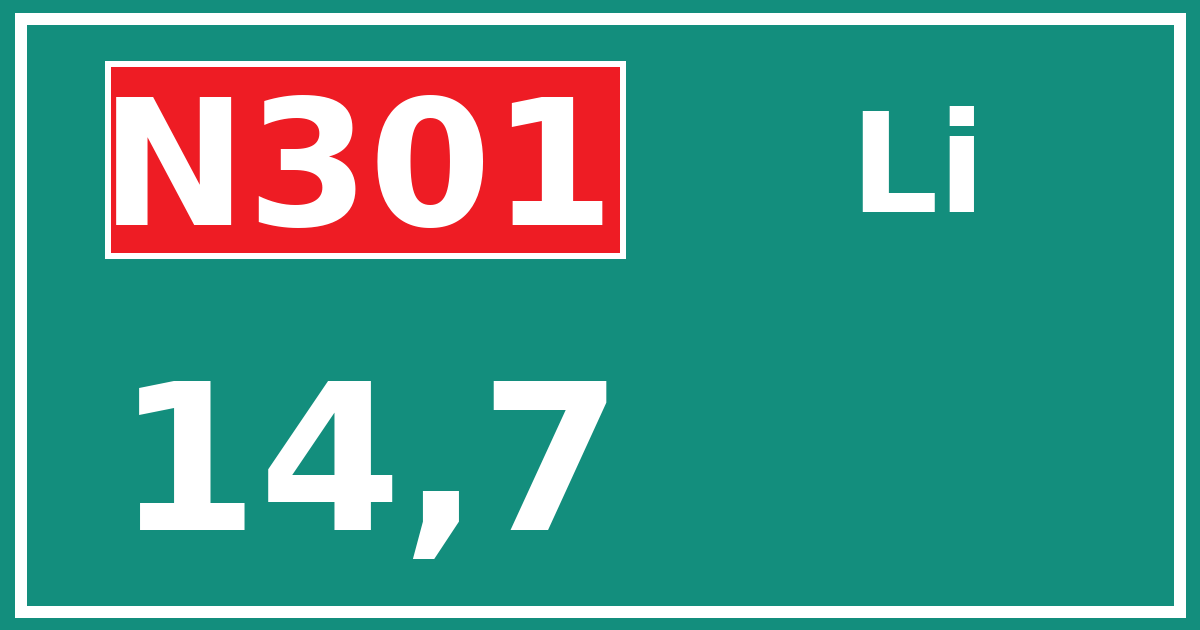 Hectometerbord N301 14,7 zijde Li