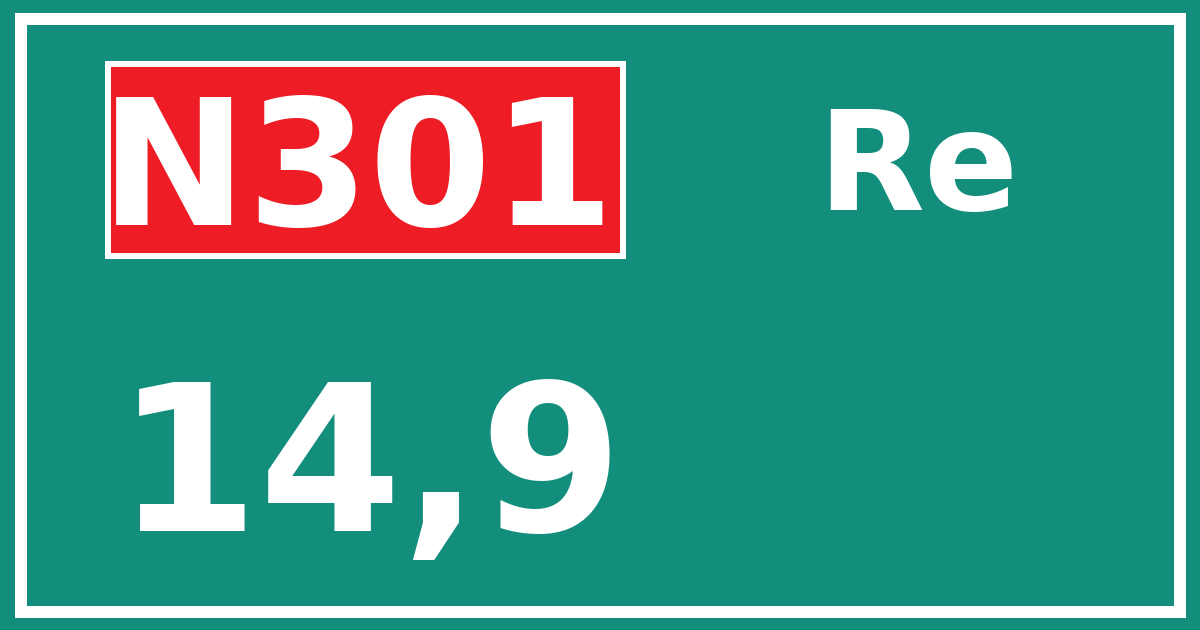 Hectometerbord N301 14,9 zijde Re
