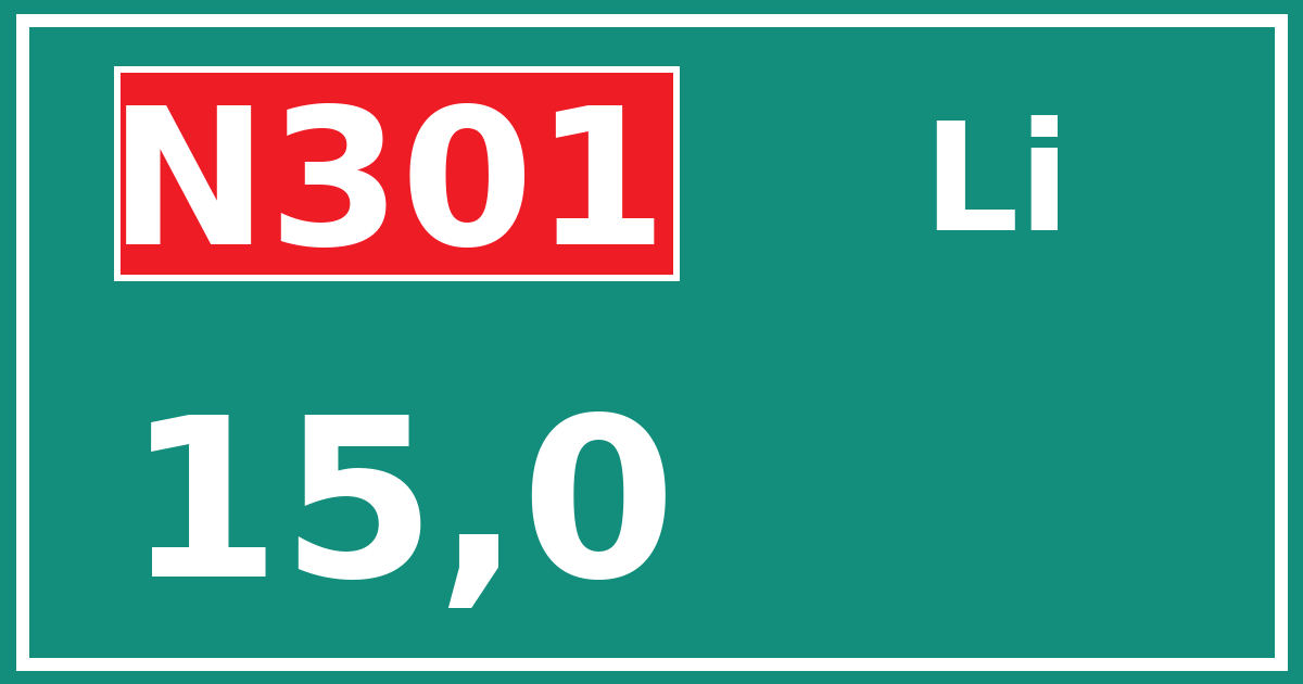 Hectometerbord N301 15,0 zijde Li