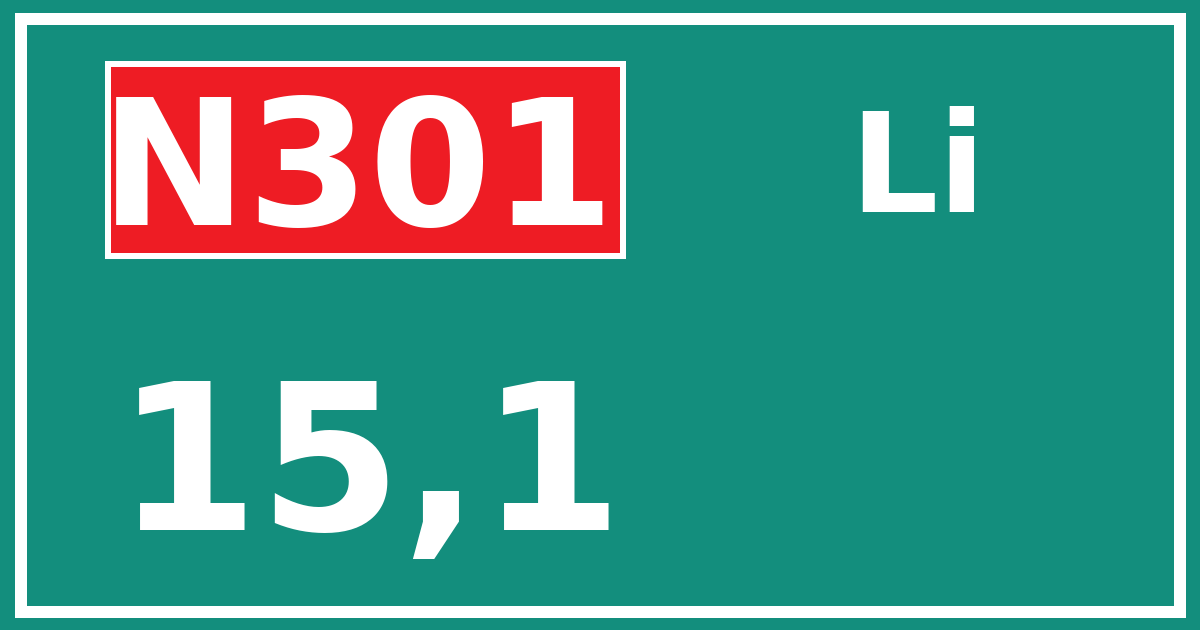Hectometerbord N301 15,1 zijde Li