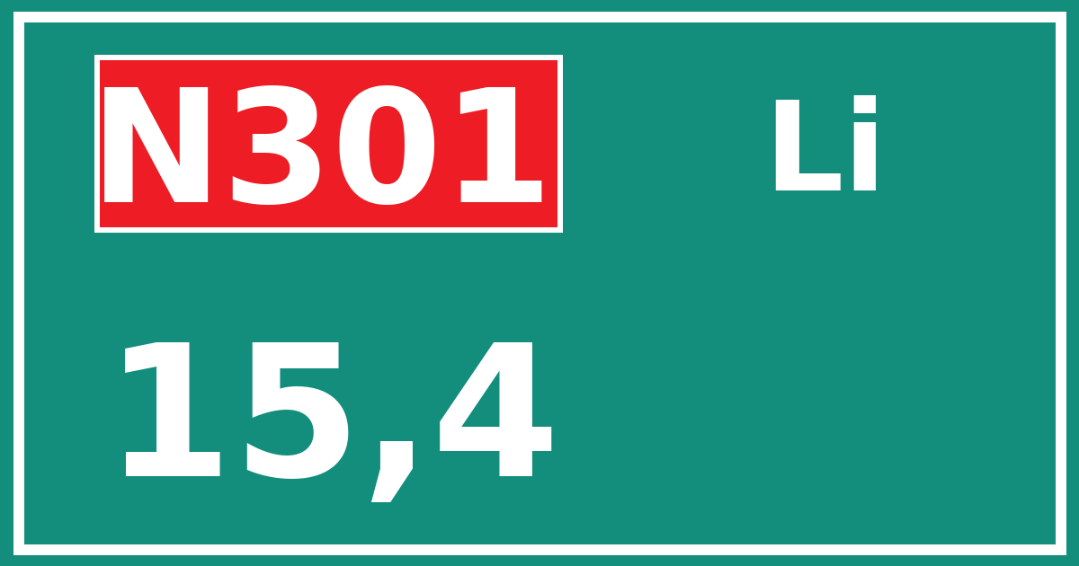 Hectometerbord N301 15,4 zijde Li