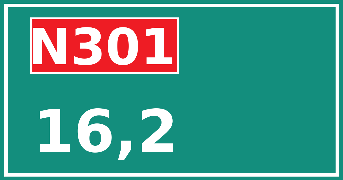 Hectometerbord N301 16,2