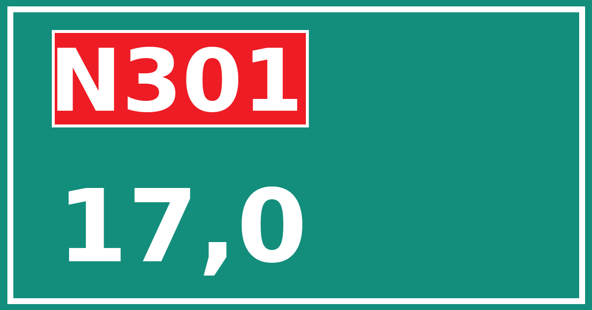 Hectometerbord N301 17,0