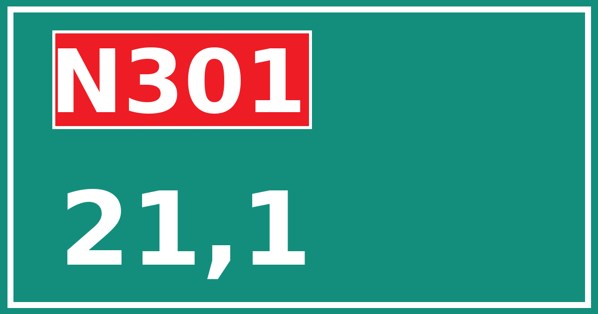 Hectometerbord N301 21,1