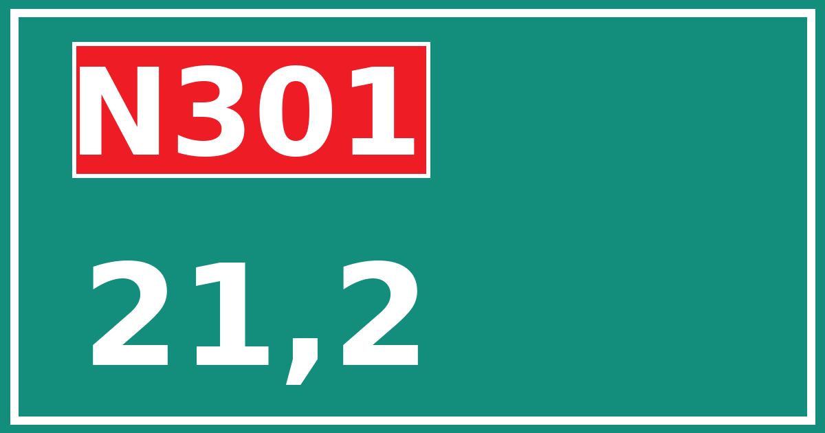 Hectometerbord N301 21,2