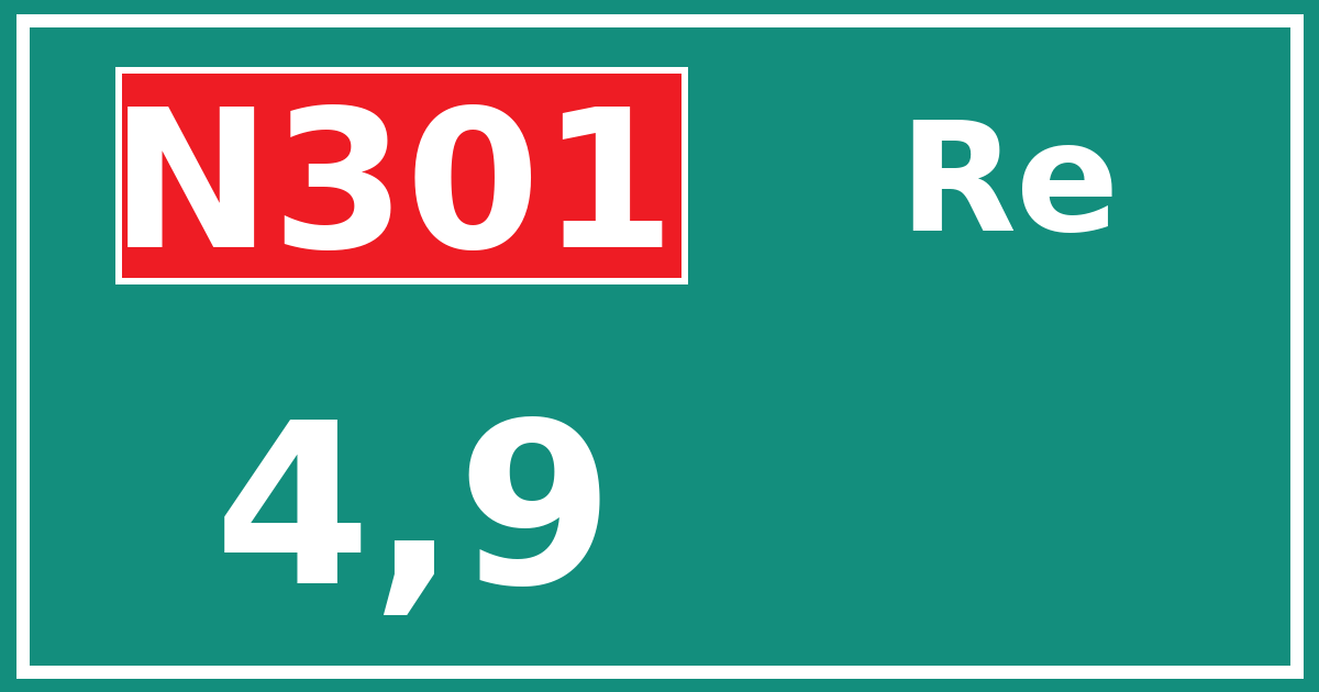 Hectometerbord N301 4,9 zijde Re