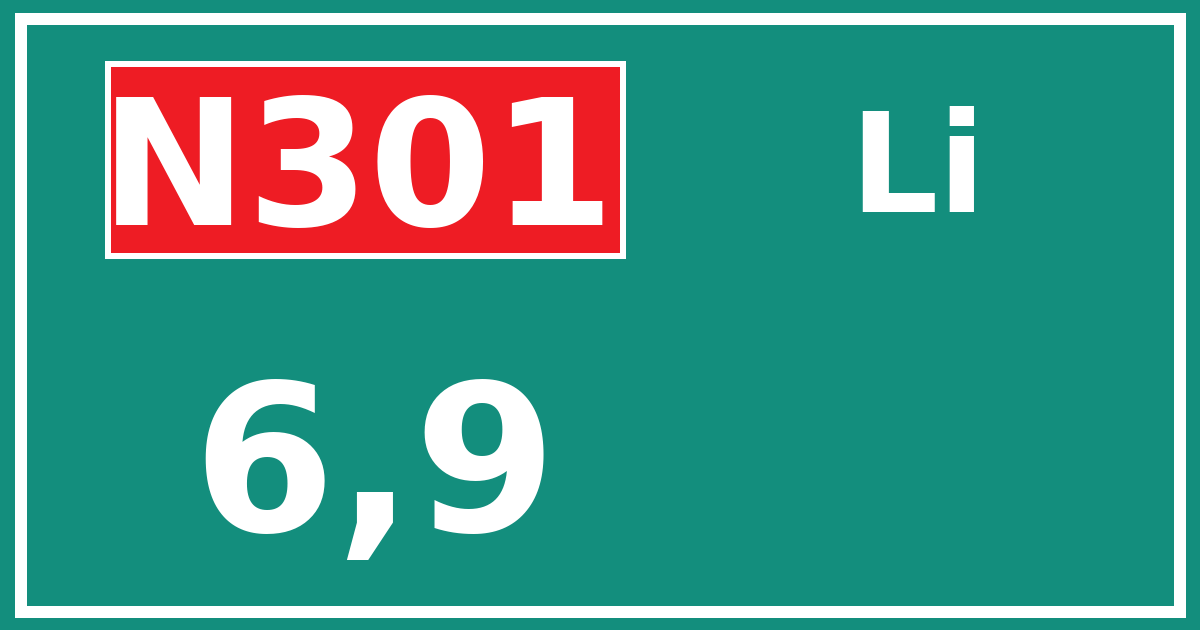 Hectometerbord N301 6,9 zijde Li