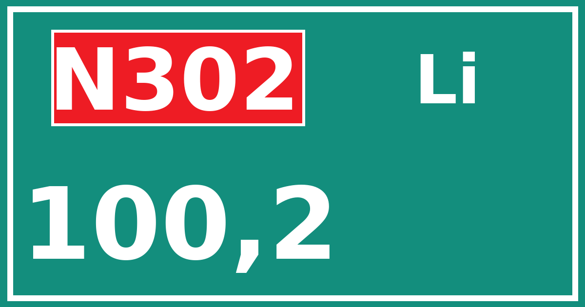 Hectometerbord N302 100,2 zijde Li