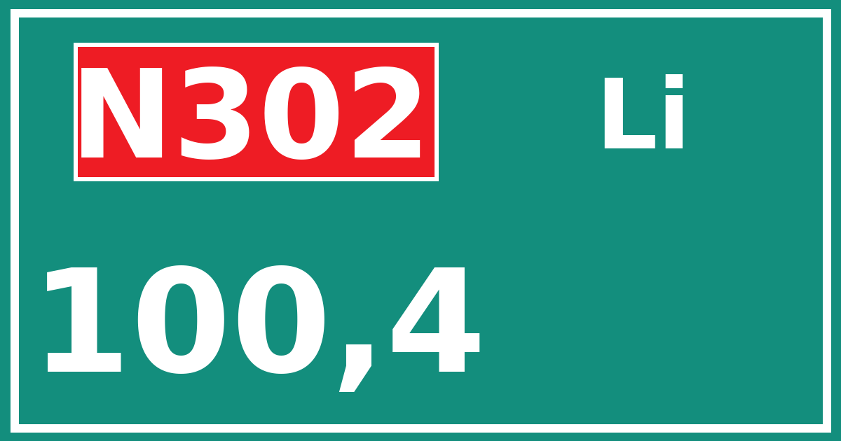Hectometerbord N302 100,4 zijde Li