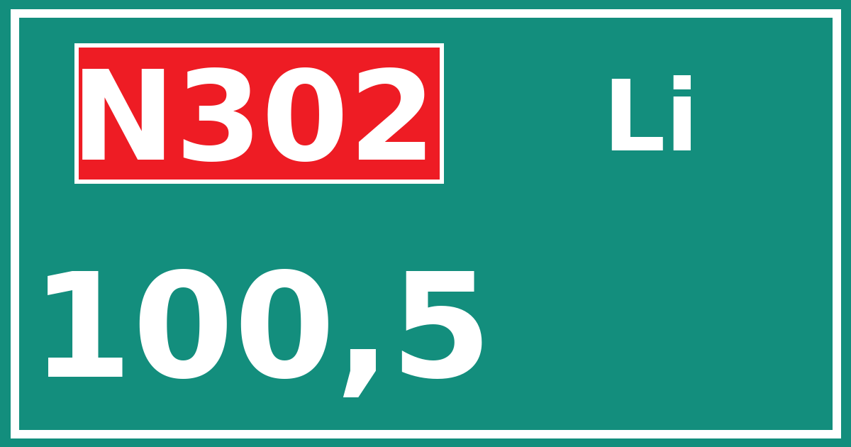 Hectometerbord N302 100,5 zijde Li