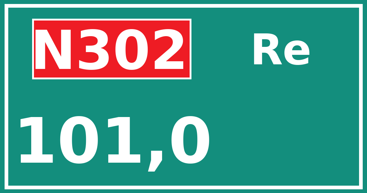 Hectometerbord N302 101,0 zijde Re