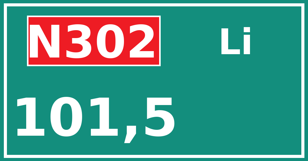 Hectometerbord N302 101,5 zijde Li