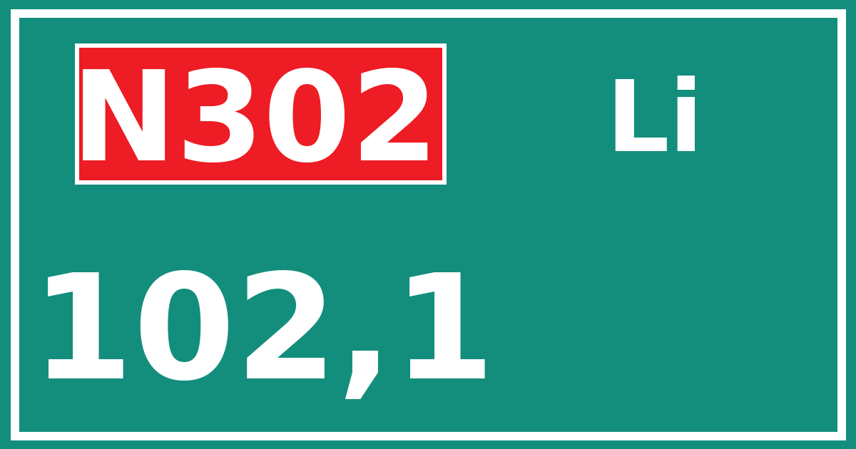 Hectometerbord N302 102,1 zijde Li