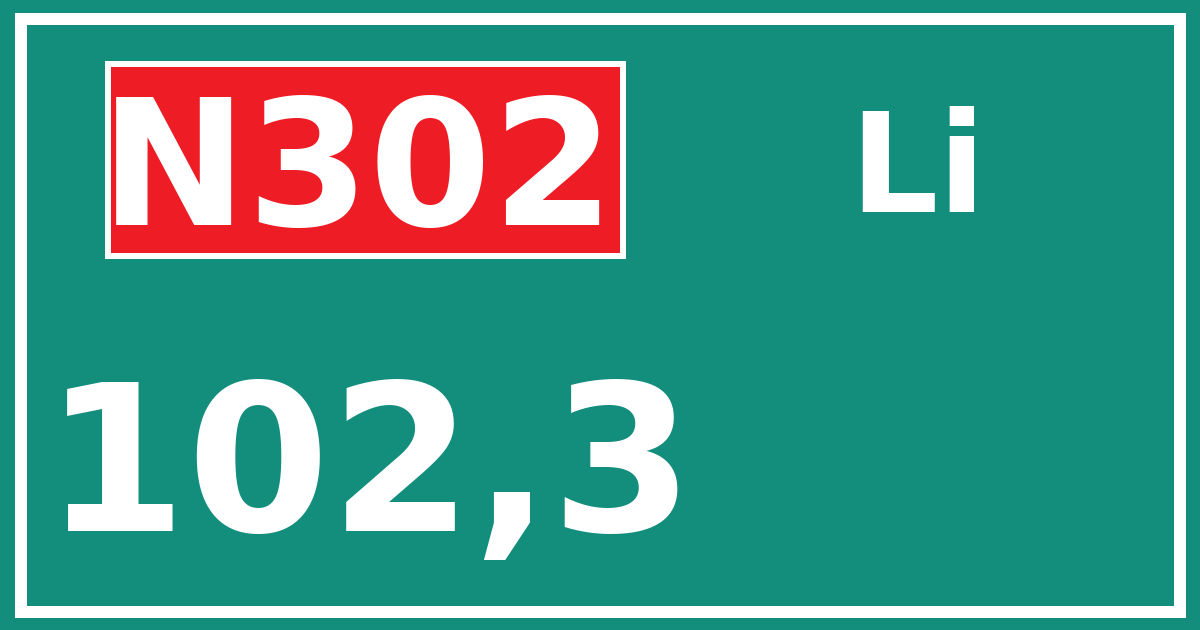 Hectometerbord N302 102,3 zijde Li