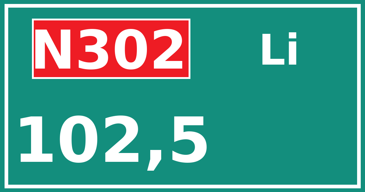 Hectometerbord N302 102,5 zijde Li