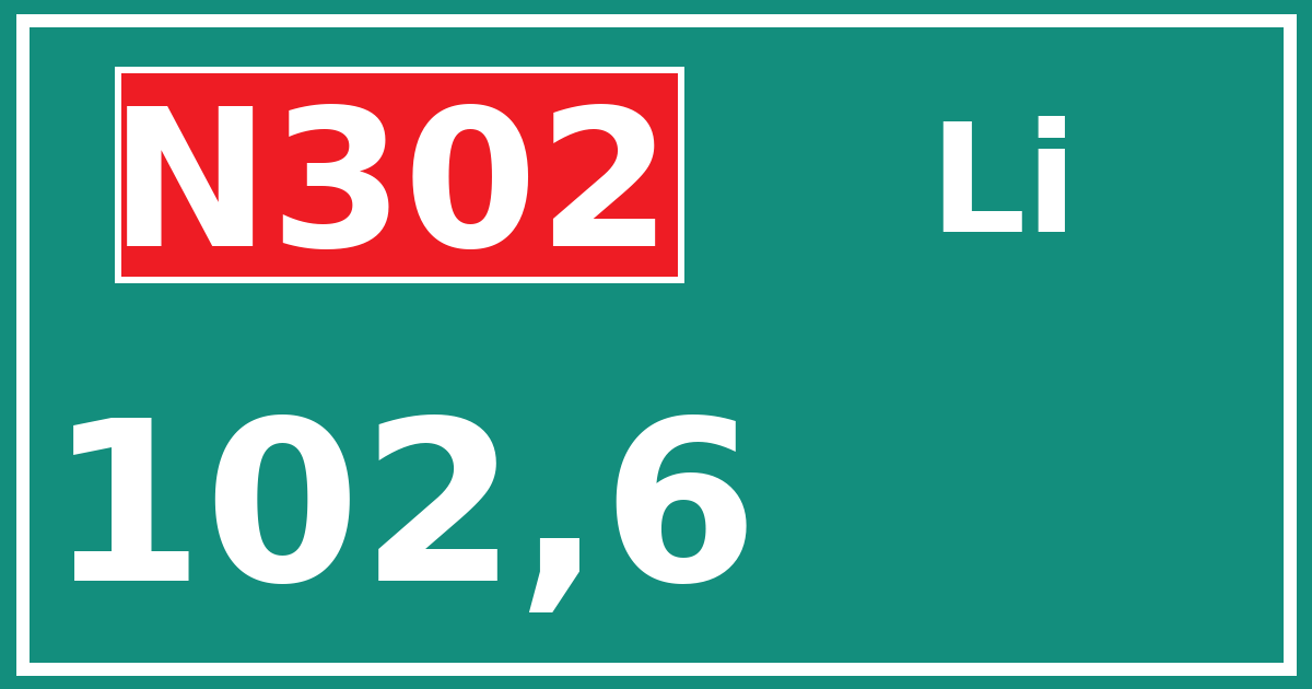 Hectometerbord N302 102,6 zijde Li