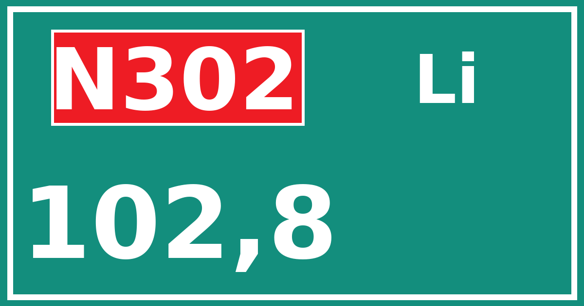 Hectometerbord N302 102,8 zijde Li