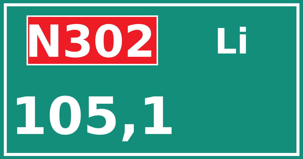 Hectometerbord N302 105,1 zijde Li