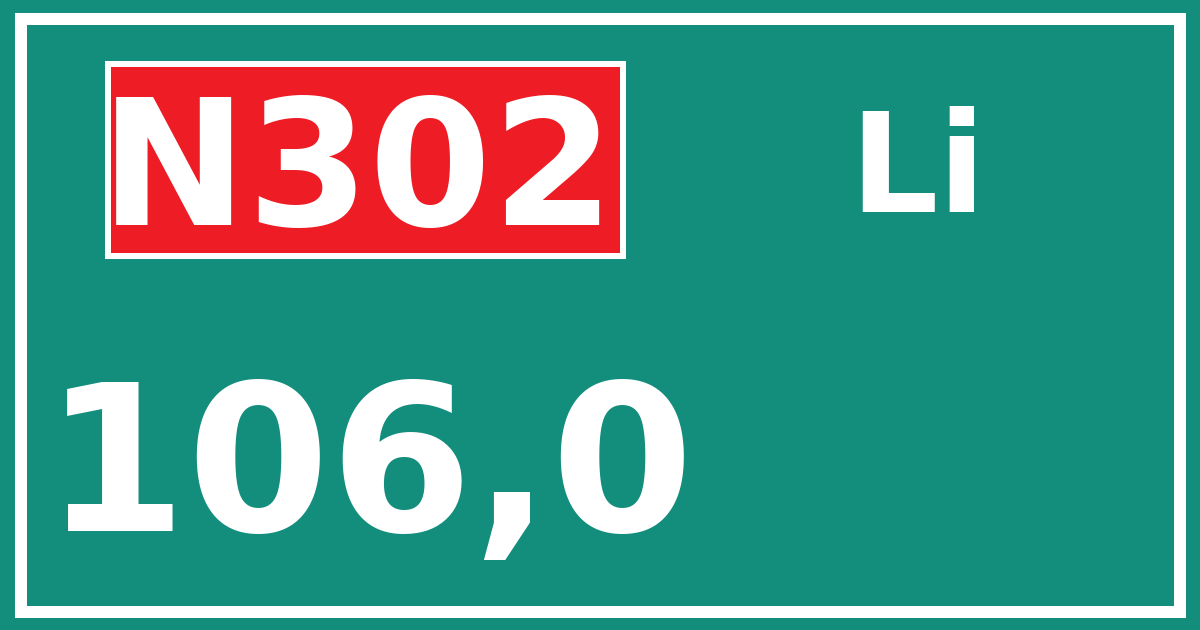 Hectometerbord N302 106,0 zijde Li
