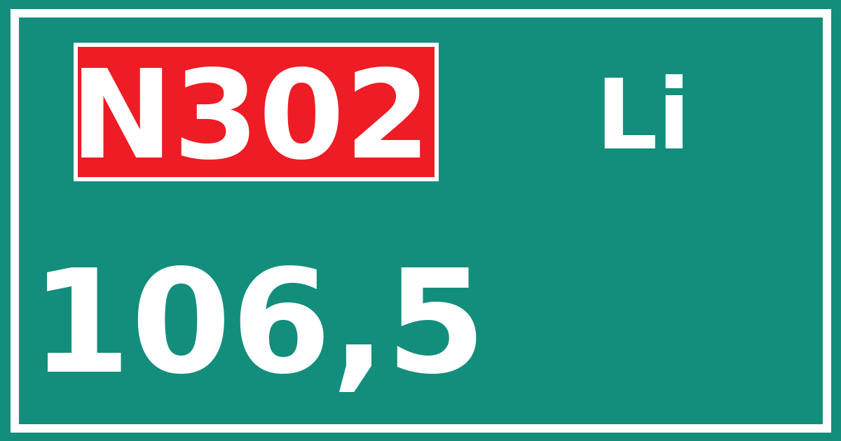 Hectometerbord N302 106,5 zijde Li